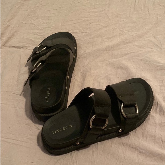 Indigo Shoes - Indigo Rd. Black Sandals with Buckles